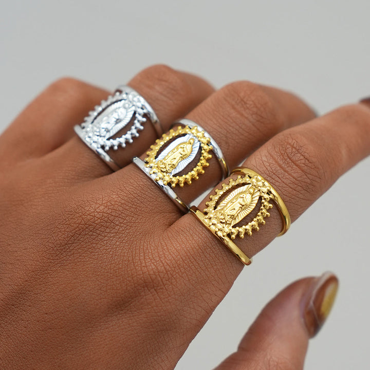Christianartworkshop Dreifarbiger Hohlrahmen-Ring „Unsere Liebe Frau“: Ein Symbol göttlichen Lichts und göttlicher Hingabe - image 0