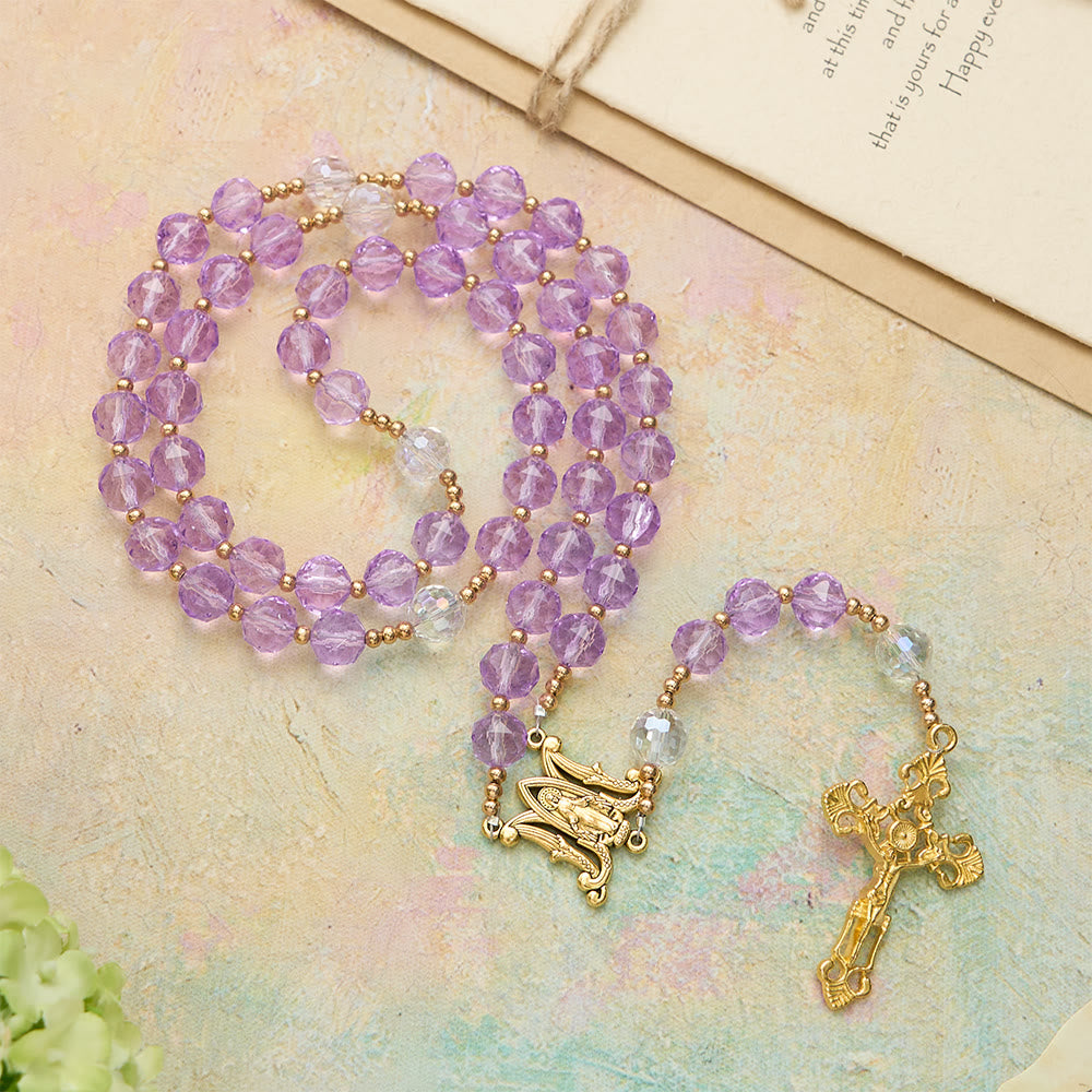Christianartworkshop Facettierter Rosenkranz aus violettem Glas mit Marienmedaille: Symbol des göttlichen Lichts und der marianischen Gnade - image 2