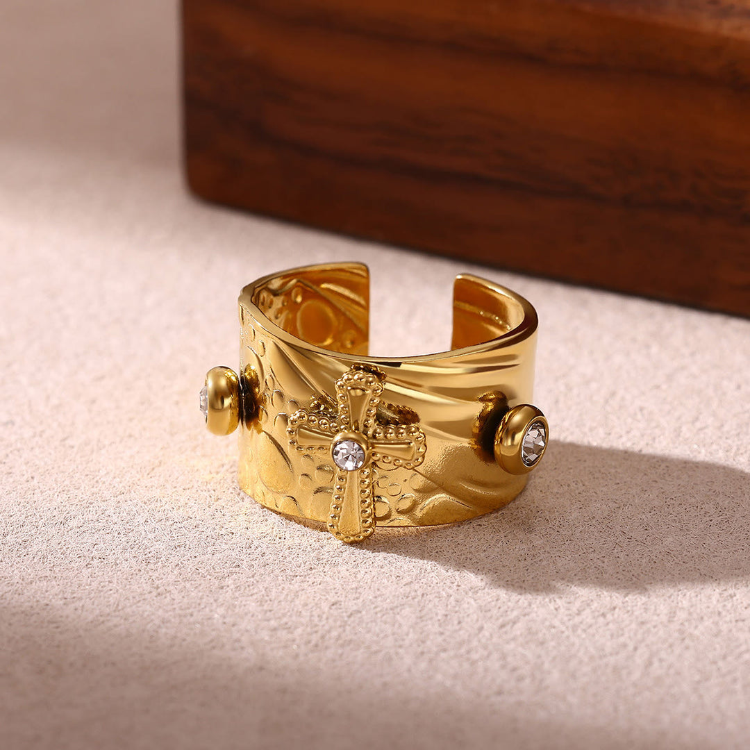 Christianartworkshop Erlösungskreuz-Ring mit Zirkonia-Besatz, breites Band, Andachtsring - Geeignet für US-Größen 6-9,5 - image 0