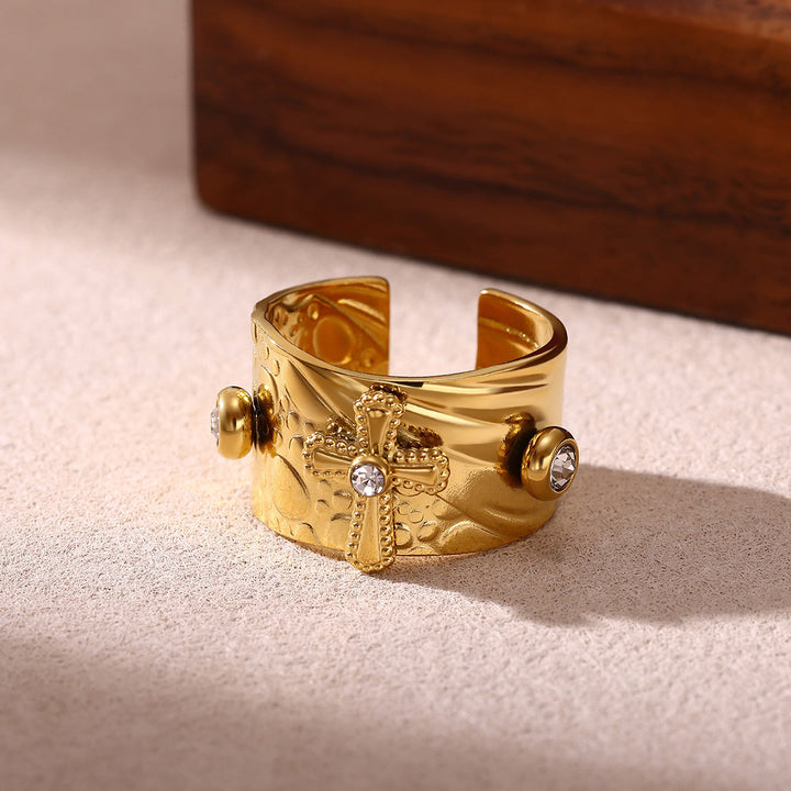 Christianartworkshop Erlösungskreuz-Ring mit Zirkonia-Besatz, breites Band, Andachtsring - Geeignet für US-Größen 6-9,5 - image 0