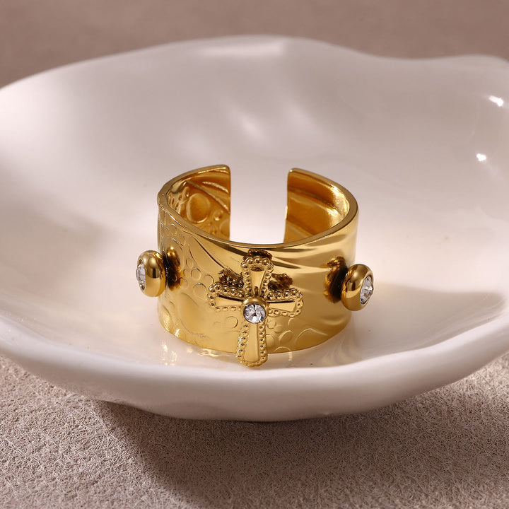 Christianartworkshop Erlösungskreuz-Ring mit Zirkonia-Besatz, breites Band, Andachtsring - image 4
