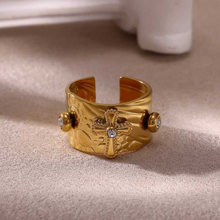 Christianartworkshop Erlösungskreuz-Ring mit Zirkonia-Besatz, breites Band, Andachtsring - image 2