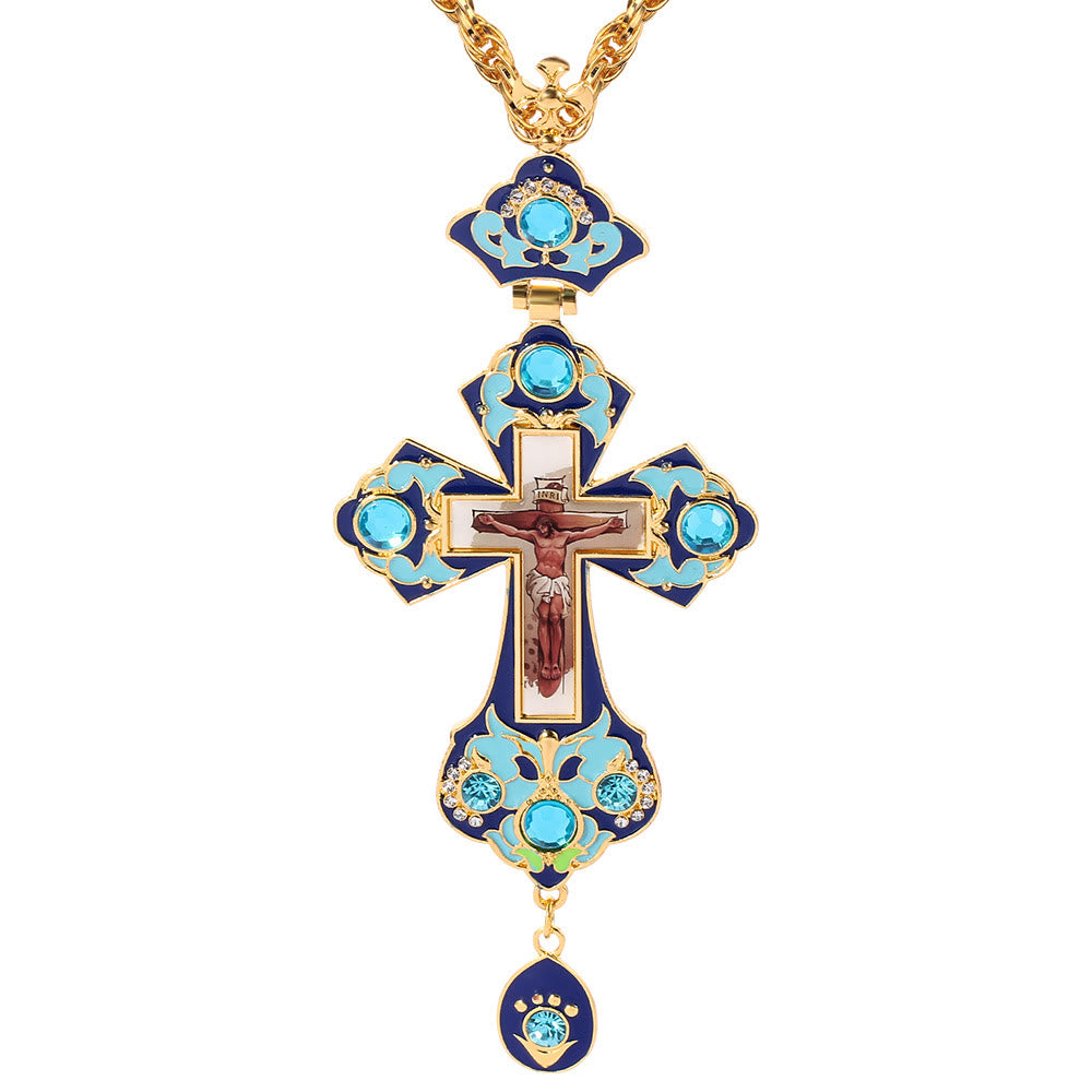 Christianartworkshop Mit Edelsteinen besetzte, kunstvolle Halskette mit orthodoxem Kreuzanhänger: Symbol der Erlösung und göttlichen Herrlichkeit - K - image 13
