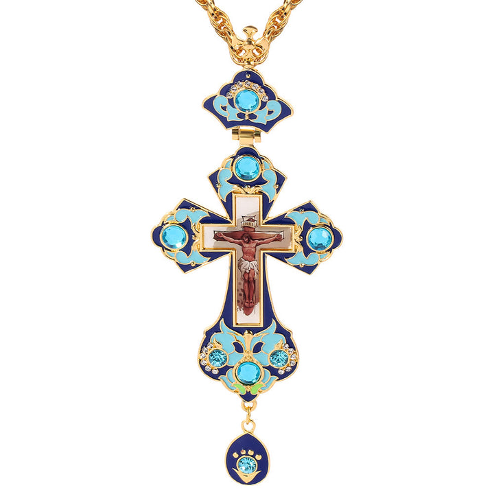 Christianartworkshop Mit Edelsteinen besetzte, kunstvolle Halskette mit orthodoxem Kreuzanhänger: Symbol der Erlösung und göttlichen Herrlichkeit - K - image 13