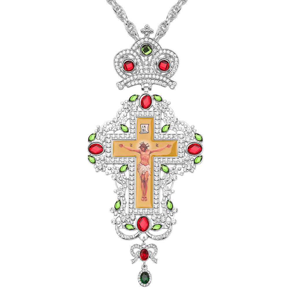 Christianartworkshop Mit Edelsteinen besetzte, kunstvolle Halskette mit orthodoxem Kreuzanhänger: Symbol der Erlösung und göttlichen Herrlichkeit - L - image 14