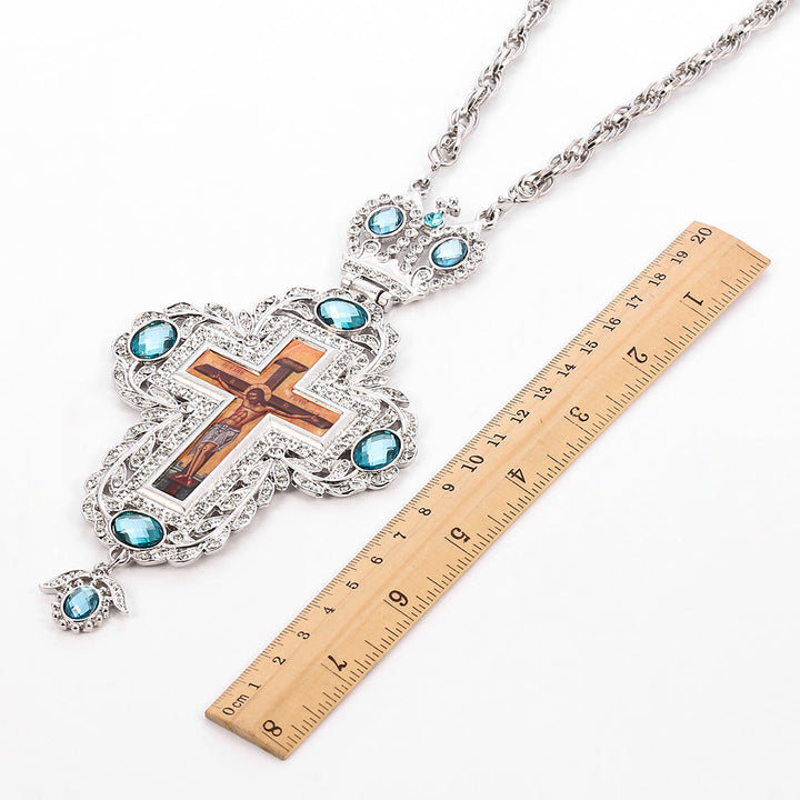 Christianartworkshop Mit Edelsteinen besetzte, kunstvolle Halskette mit orthodoxem Kreuzanhänger: Symbol der Erlösung und göttlichen Herrlichkeit - H - image 10