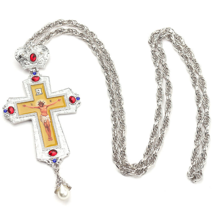 Christianartworkshop Mit Edelsteinen besetzte, kunstvolle Halskette mit orthodoxem Kreuzanhänger: Symbol der Erlösung und göttlichen Herrlichkeit - C - image 5