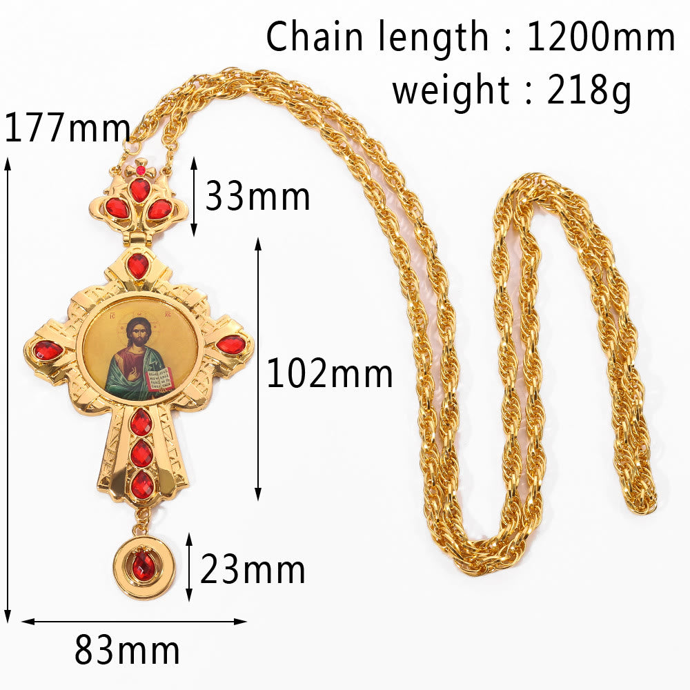 Christianartworkshop Mit Edelsteinen besetzte, kunstvolle Halskette mit orthodoxem Kreuzanhänger: Symbol der Erlösung und göttlichen Herrlichkeit - F - image 8