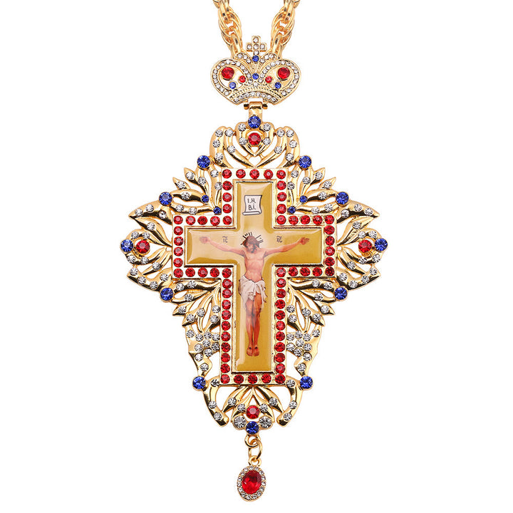 Christianartworkshop Mit Edelsteinen besetzte, kunstvolle Halskette mit orthodoxem Kreuzanhänger: Symbol der Erlösung und göttlichen Herrlichkeit - ICH - image 11