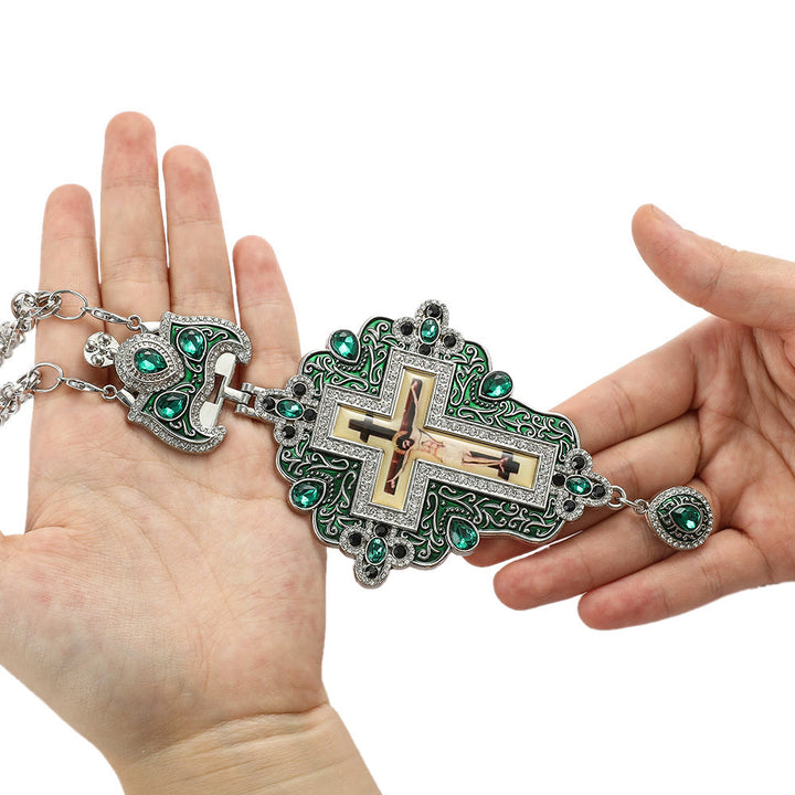 Christianartworkshop Mit Edelsteinen besetzte, kunstvolle Halskette mit orthodoxem Kreuzanhänger: Symbol der Erlösung und göttlichen Herrlichkeit - G - image 9