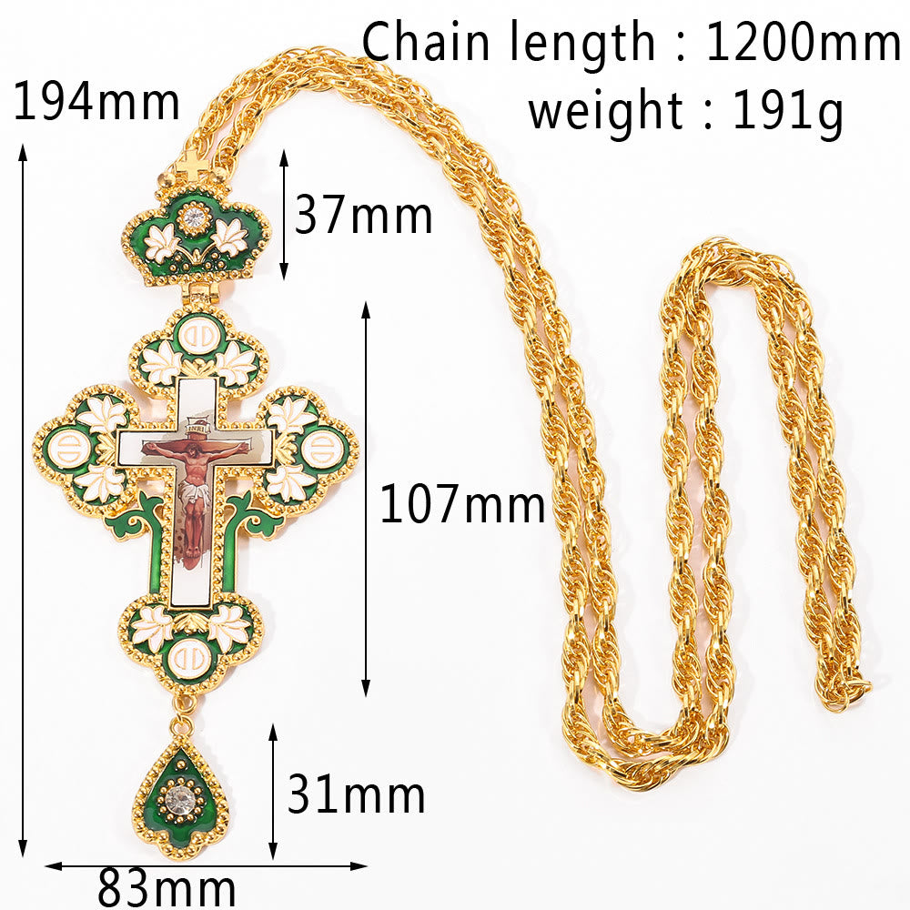 Christianartworkshop Mit Edelsteinen besetzte, kunstvolle Halskette mit orthodoxem Kreuzanhänger: Symbol der Erlösung und göttlichen Herrlichkeit - D - image 6