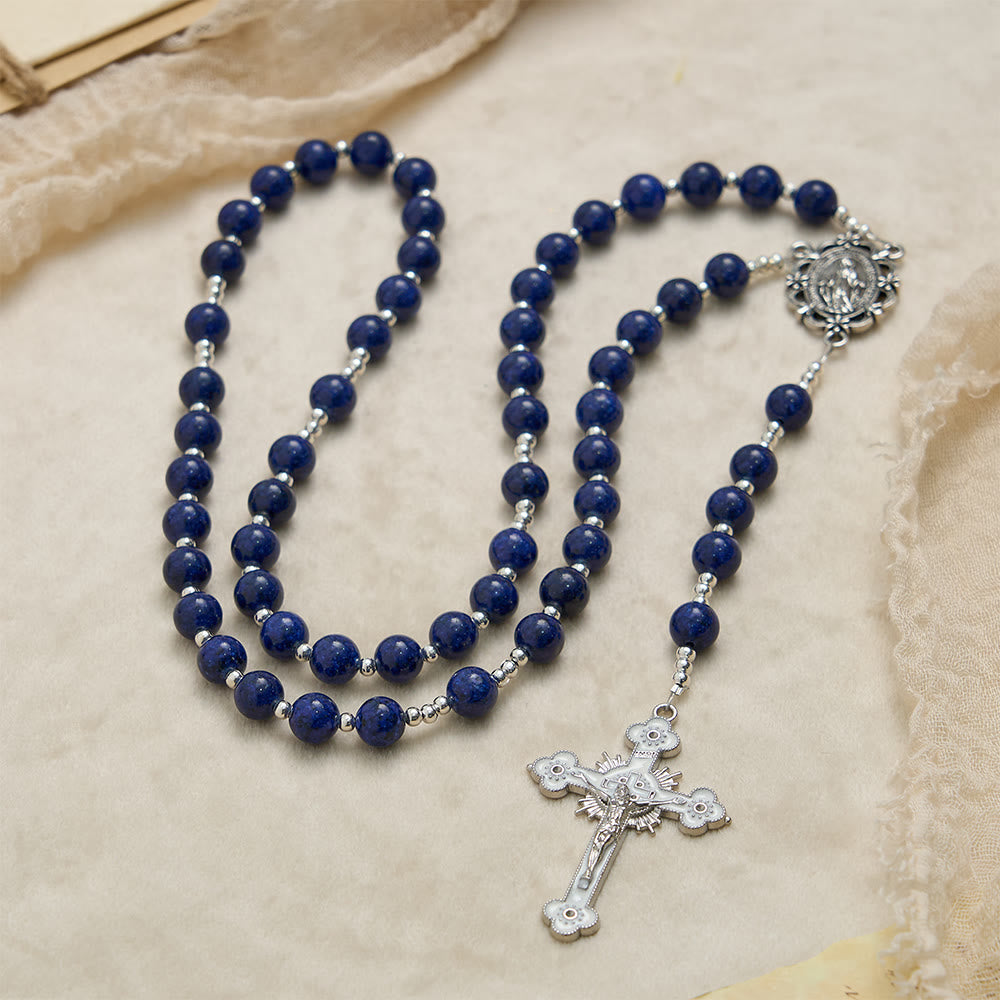 Christianartworkshop Rosenkranz aus Lapislazuliperlen mit eingraviertem Kruzifix: Symbol göttlicher Weisheit und marianischer Gnade - image 4