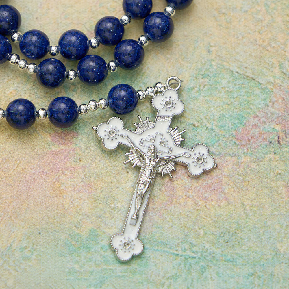 Christianartworkshop Rosenkranz aus Lapislazuliperlen mit eingraviertem Kruzifix: Symbol göttlicher Weisheit und marianischer Gnade - image 8