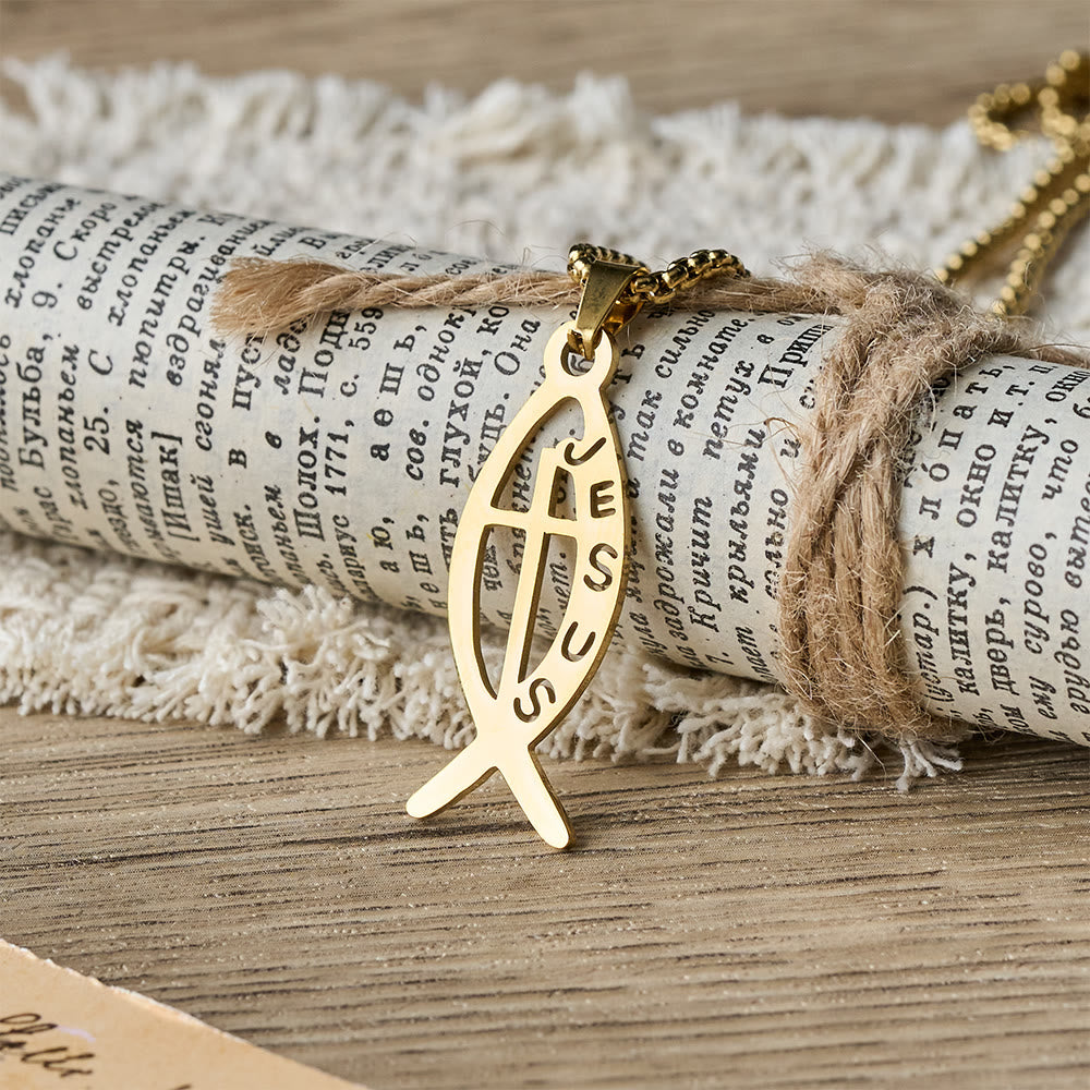 Christianartworkshop Moderne Statement-Halskette mit Jesusfisch-Motiv: Symbol der Hingabe und spirituellen Stärke - Gold - image 0