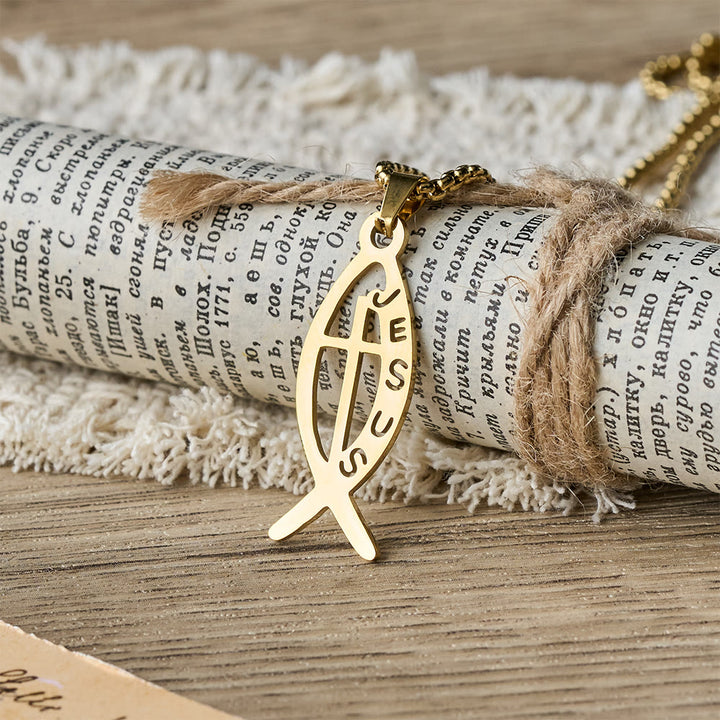 Christianartworkshop Moderne Statement-Halskette mit Jesusfisch-Motiv: Symbol der Hingabe und spirituellen Stärke - Gold - image 0