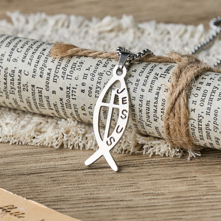 Christianartworkshop Moderne Statement-Halskette mit Jesusfisch-Motiv: Symbol der Hingabe und spirituellen Stärke - Silber - image 2
