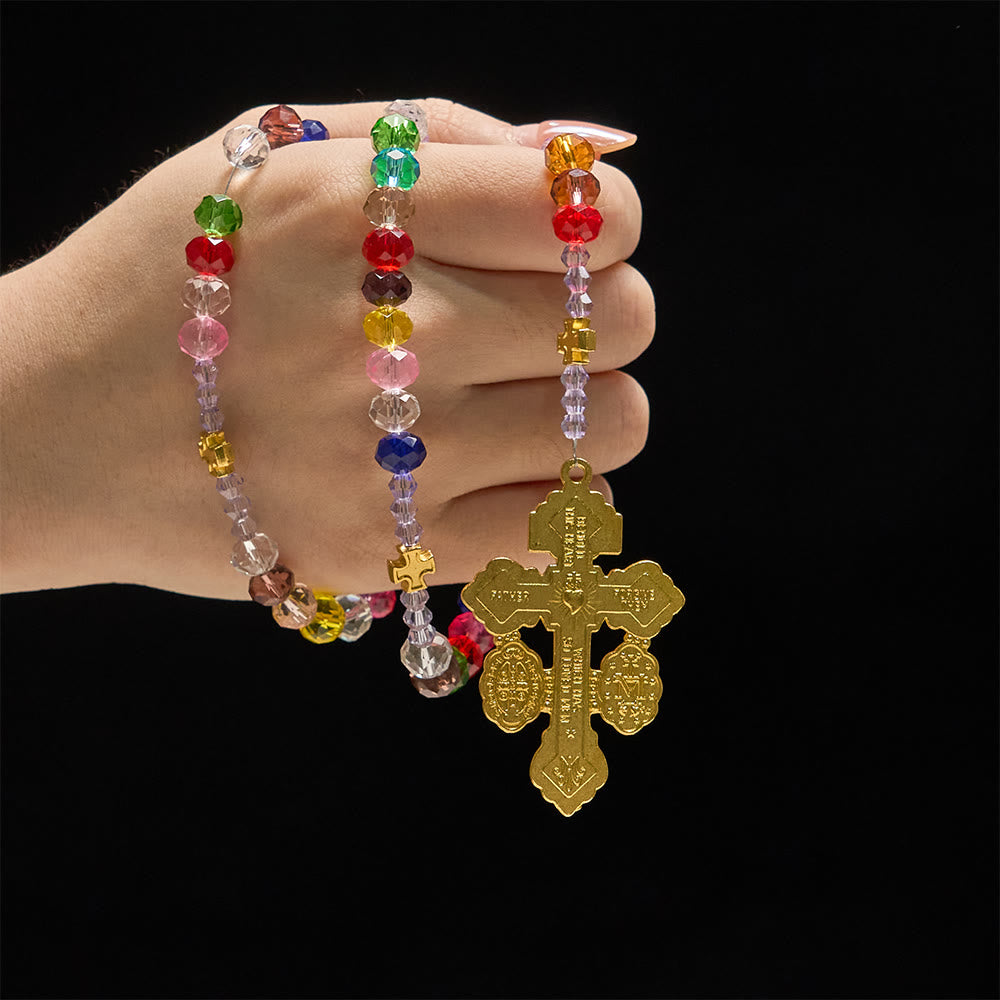 Christianartworkshop Rosenkranz aus mehrfarbigen flachen Glasperlen: Symbol göttlicher Gnade und Vielfalt - image 1