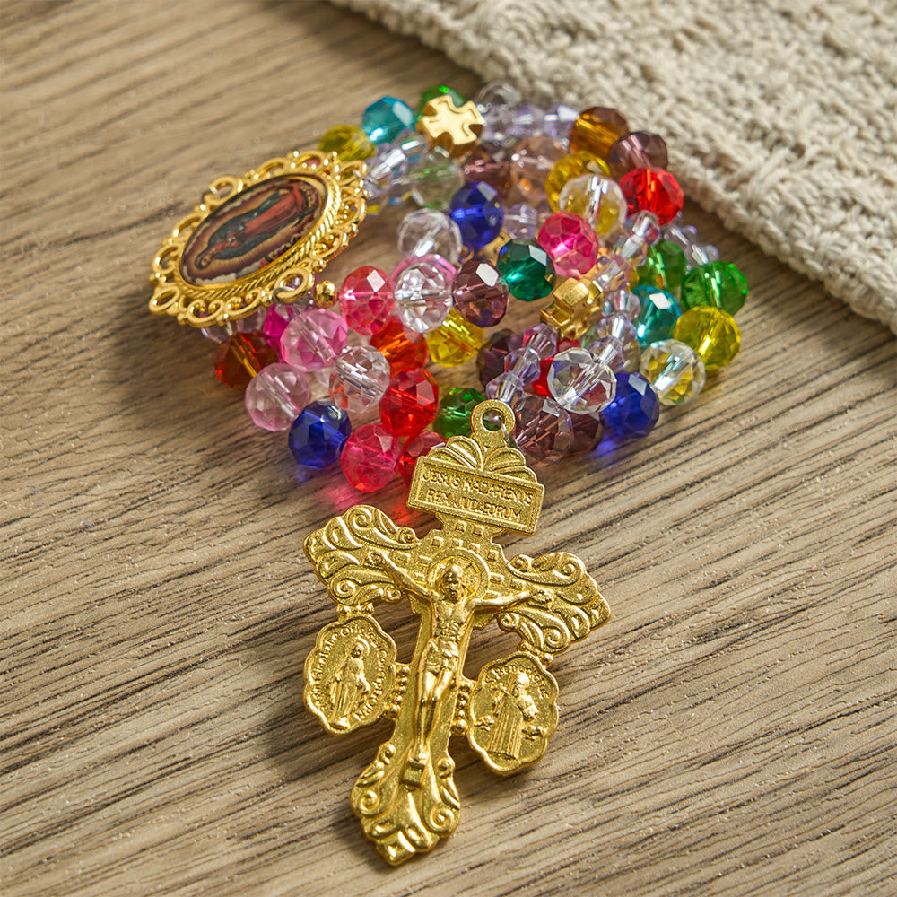 Christianartworkshop Rosenkranz aus mehrfarbigen flachen Glasperlen: Symbol göttlicher Gnade und Vielfalt - image 5