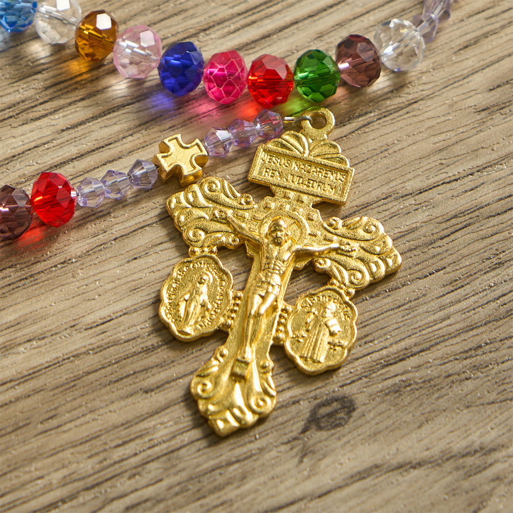 Christianartworkshop Rosenkranz aus mehrfarbigen flachen Glasperlen: Symbol göttlicher Gnade und Vielfalt - image 8