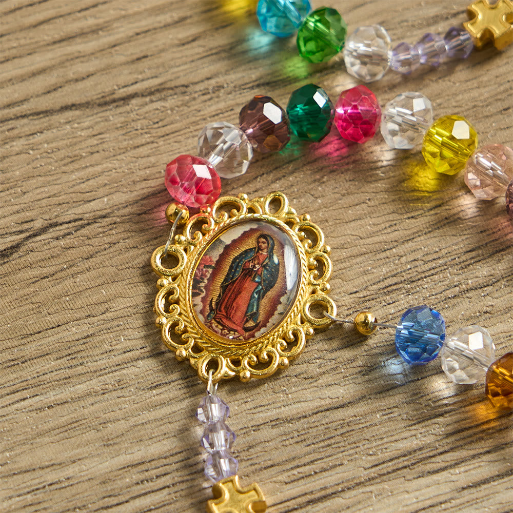 Christianartworkshop Rosenkranz aus mehrfarbigen flachen Glasperlen: Symbol göttlicher Gnade und Vielfalt - image 7