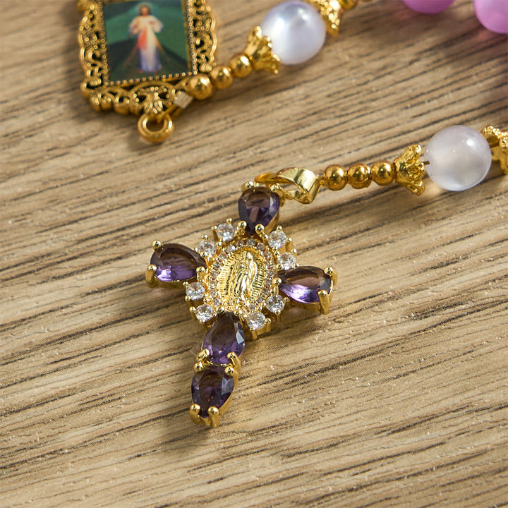 Christianartworkshop Rosenkranz aus violetten Katzenaugenperlen mit kunstvollem Kruzifix: Symbol göttlicher Führung und marianischer Gnade - image 8