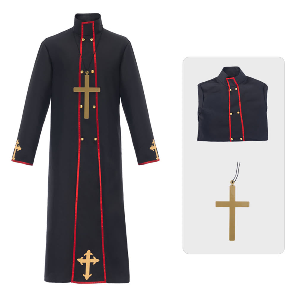 Christianartworkshop Zweireihige Priesterrobe mit goldenem Kreuz und rotem Besatz - image 9