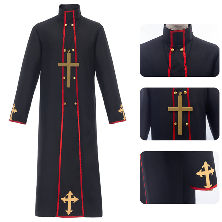 Christianartworkshop Zweireihige Priesterrobe mit goldenem Kreuz und rotem Besatz - image 8
