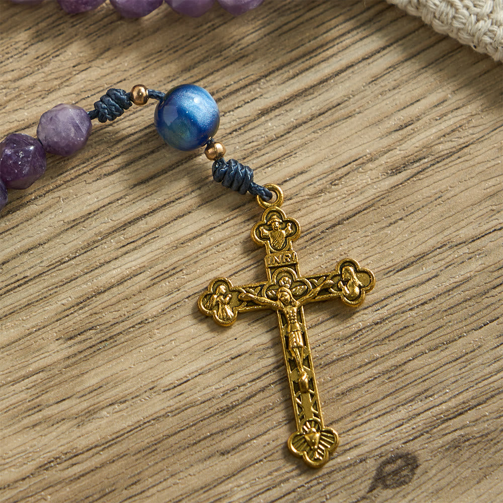 Christianartworkshop Rosenkranz aus diamantgeschliffenem violettem Lepidolith: Symbol des göttlichen Friedens und der marianischen Gnade - image 9