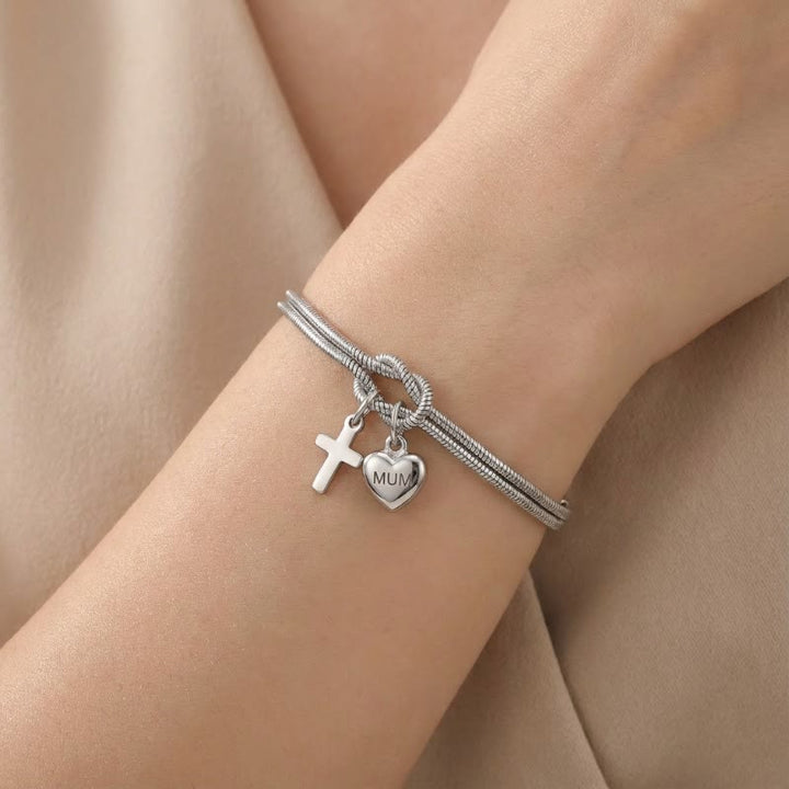 Christianartworkshop Verstellbares Armband mit Liebesknoten, Kreuz und Herzanhänger: Symbol der Hingabe und göttlichen Gnade - Silber - image 0