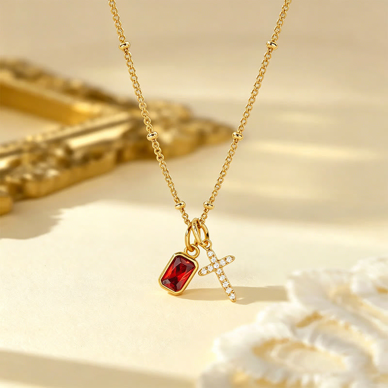 Christianartworkshop Halskette mit heiligem Kreuz und rechteckigem Edelsteinanhänger: Symbol göttlicher Gnade und Hingabe - Januar - image 0