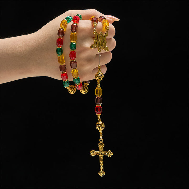 Christianartworkshop Rosenkranz aus mehrfarbigen zylindrischen Kristallperlen: Symbol göttlicher Freude und Vielfalt - image 1