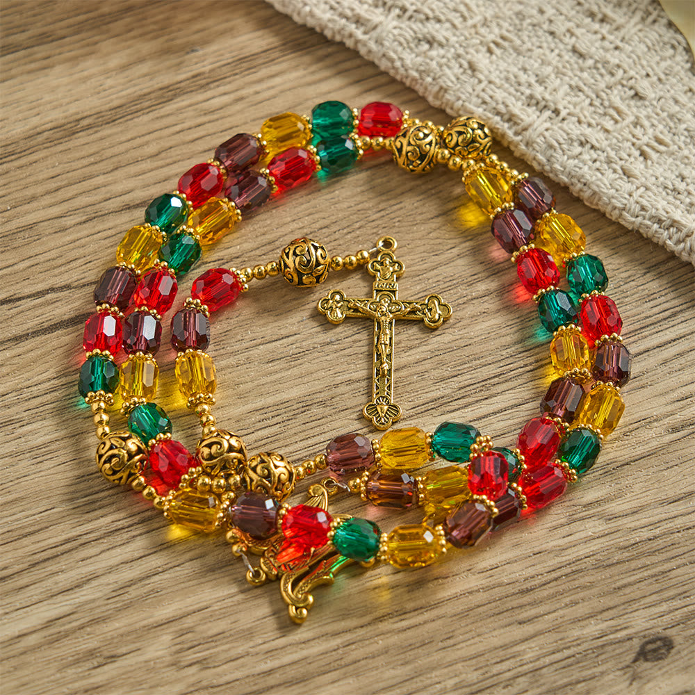 Christianartworkshop Rosenkranz aus mehrfarbigen zylindrischen Kristallperlen: Symbol göttlicher Freude und Vielfalt - image 2
