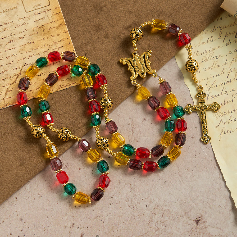 Christianartworkshop Rosenkranz aus mehrfarbigen zylindrischen Kristallperlen: Symbol göttlicher Freude und Vielfalt - image 3