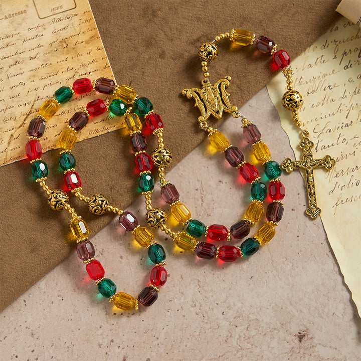 Christianartworkshop Rosenkranz aus mehrfarbigen zylindrischen Kristallperlen: Symbol göttlicher Freude und Vielfalt - image 3