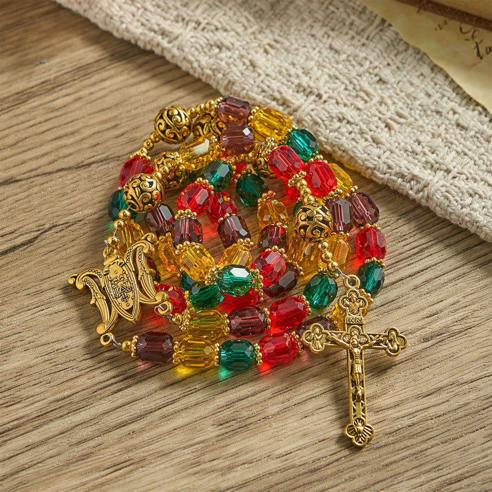 Christianartworkshop Rosenkranz aus mehrfarbigen zylindrischen Kristallperlen: Symbol göttlicher Freude und Vielfalt - image 4