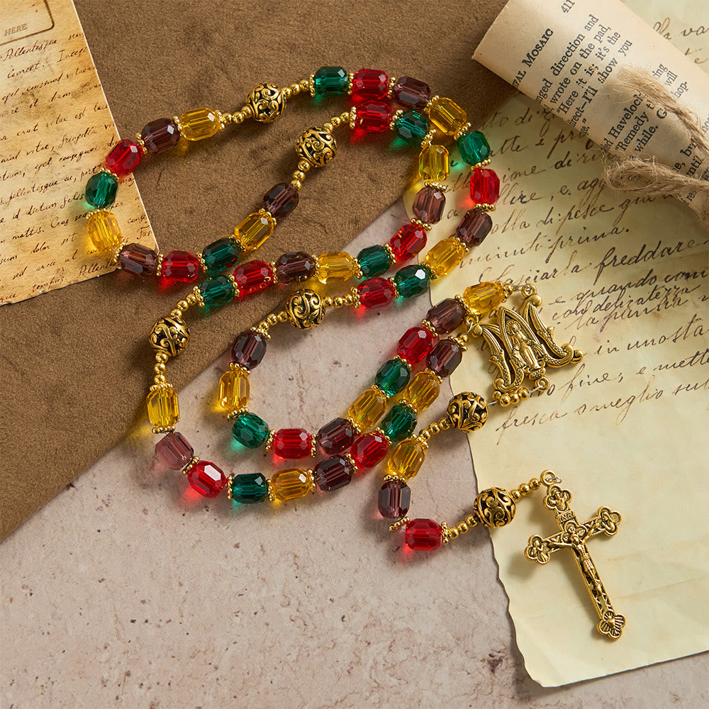 Christianartworkshop Rosenkranz aus mehrfarbigen zylindrischen Kristallperlen: Symbol göttlicher Freude und Vielfalt - image 5