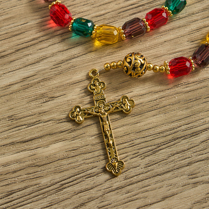 Christianartworkshop Rosenkranz aus mehrfarbigen zylindrischen Kristallperlen: Symbol göttlicher Freude und Vielfalt - image 8