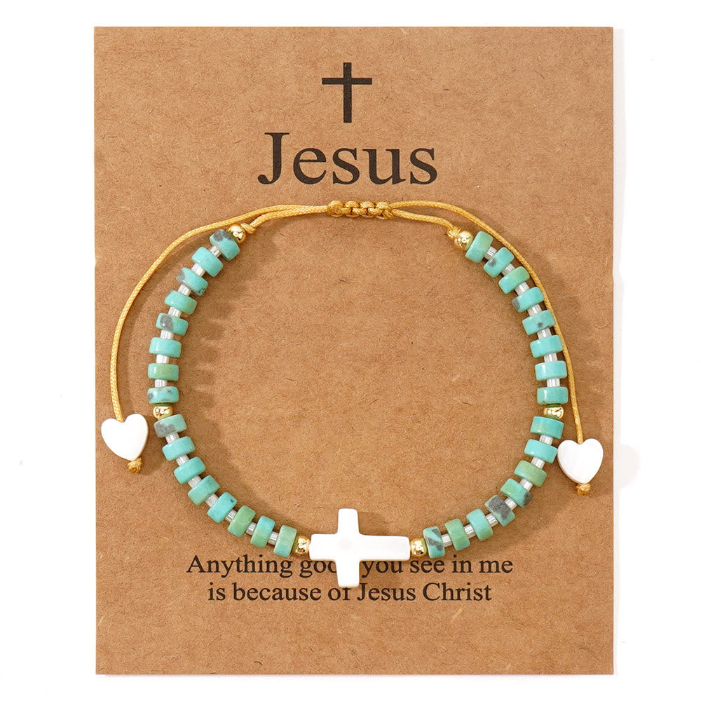 Christianartworkshop Freundschaftsarmband aus Natursteinperlen mit hohlem Kreuz: Symbol spiritueller Hingabe - Grün - image 10