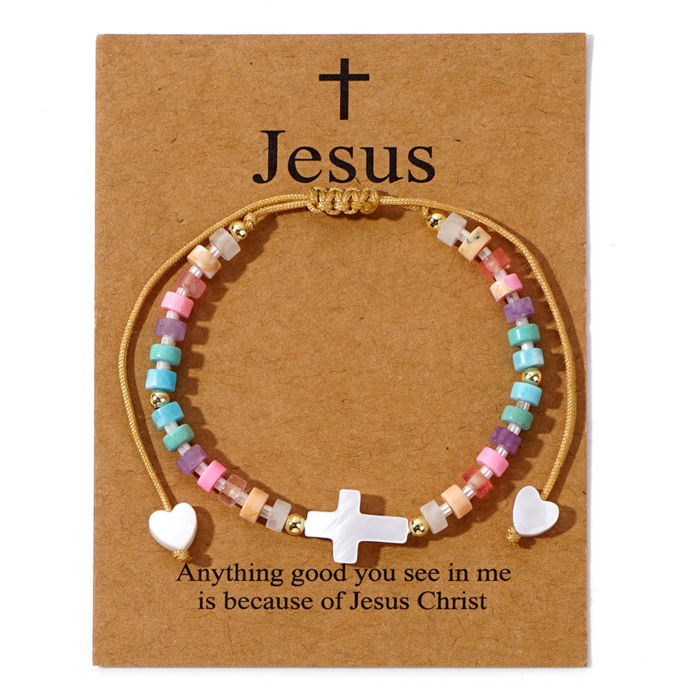Christianartworkshop Freundschaftsarmband aus Natursteinperlen mit hohlem Kreuz: Symbol spiritueller Hingabe - Mehrfarbig - image 3