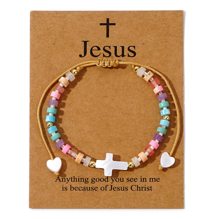 Christianartworkshop Freundschaftsarmband aus Natursteinperlen mit hohlem Kreuz: Symbol spiritueller Hingabe - Mehrfarbig - image 3