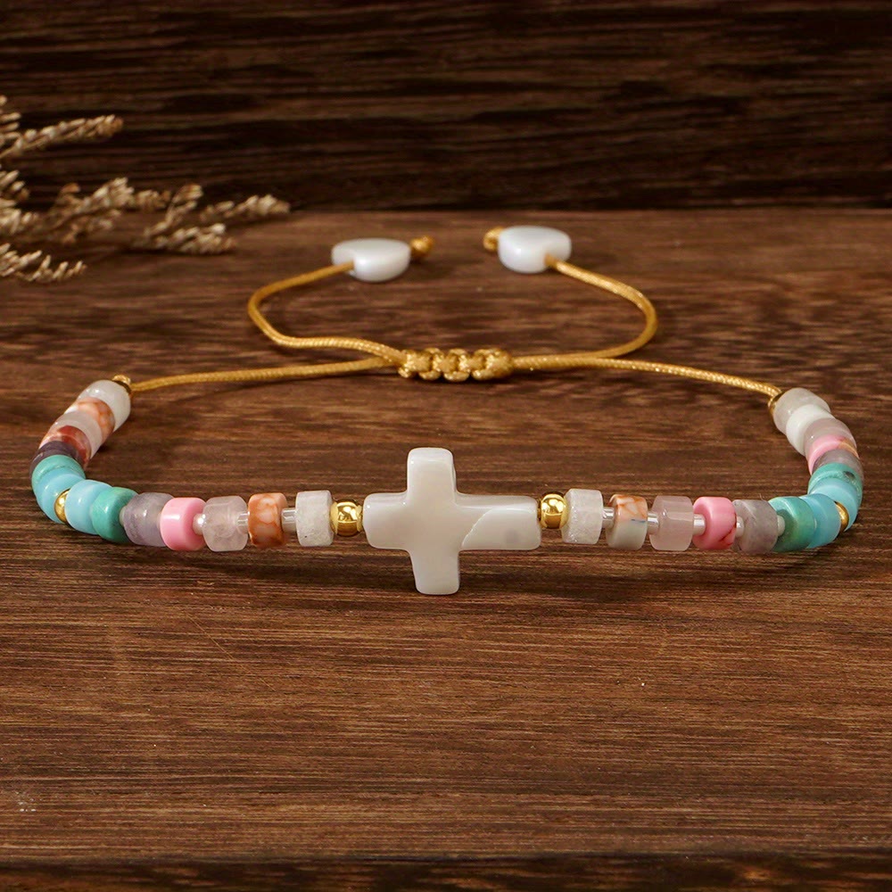 Christianartworkshop Freundschaftsarmband aus Natursteinperlen mit hohlem Kreuz: Symbol spiritueller Hingabe - image 4