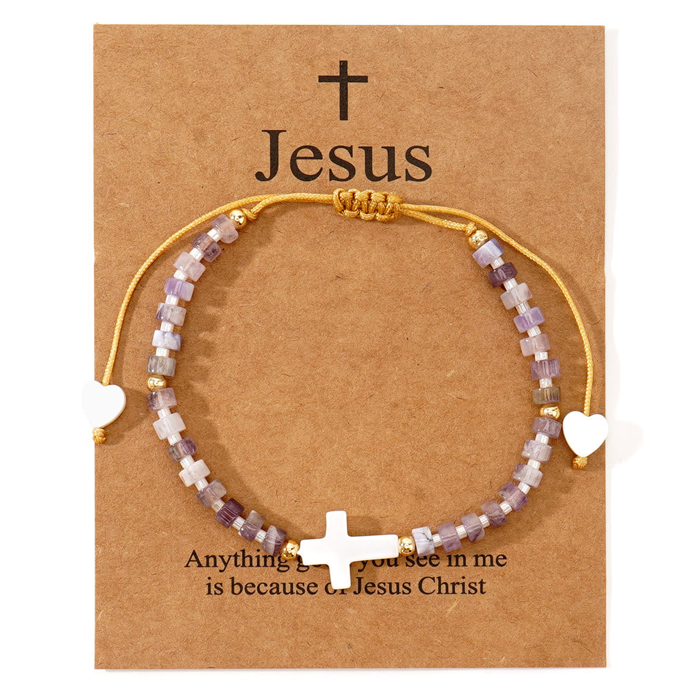 Christianartworkshop Freundschaftsarmband aus Natursteinperlen mit hohlem Kreuz: Symbol spiritueller Hingabe - Lila - image 13