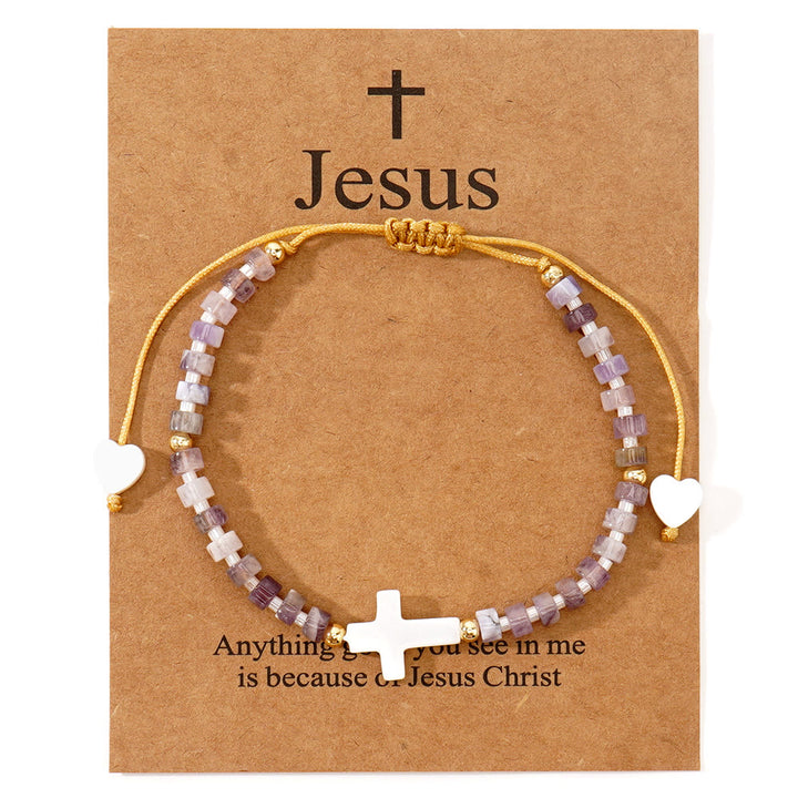 Christianartworkshop Freundschaftsarmband aus Natursteinperlen mit hohlem Kreuz: Symbol spiritueller Hingabe - Lila - image 13