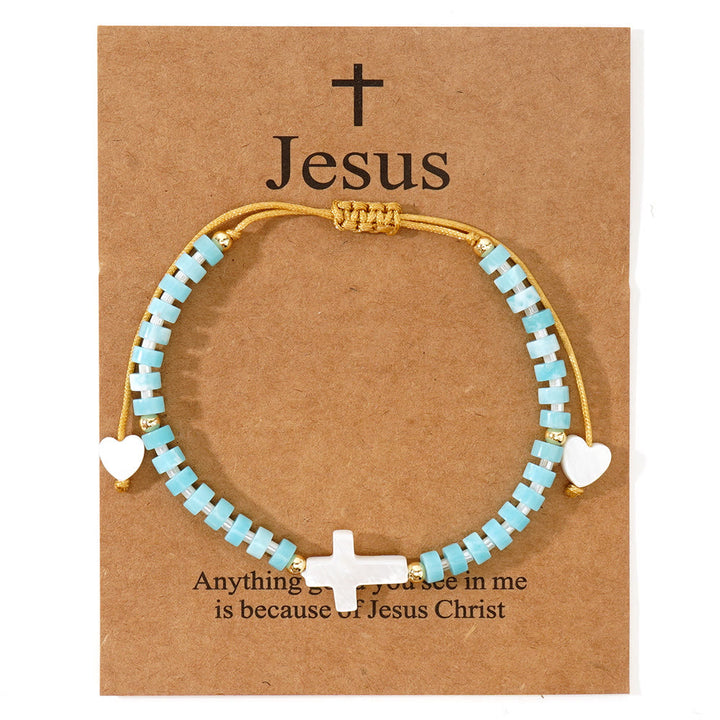 Christianartworkshop Freundschaftsarmband aus Natursteinperlen mit hohlem Kreuz: Symbol spiritueller Hingabe - Blau - image 8