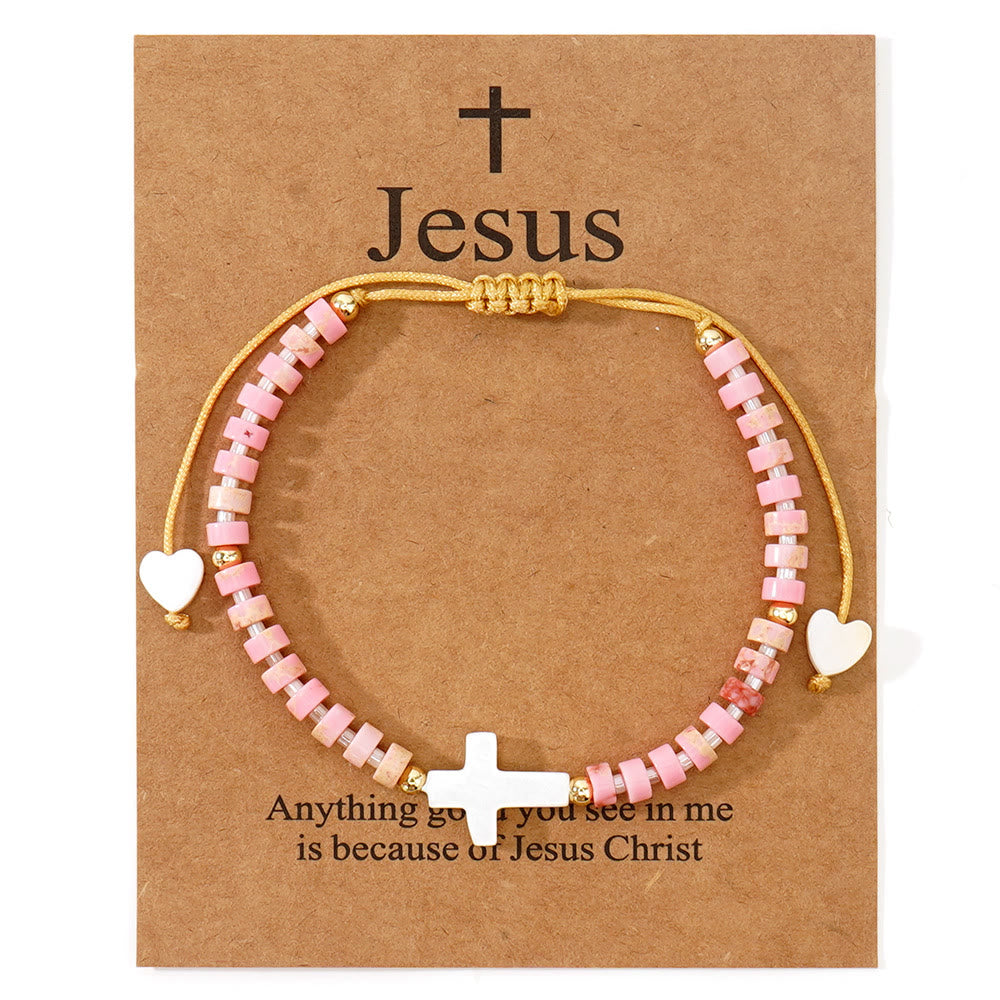 Christianartworkshop Freundschaftsarmband aus Natursteinperlen mit hohlem Kreuz: Symbol spiritueller Hingabe - Rosa - image 12