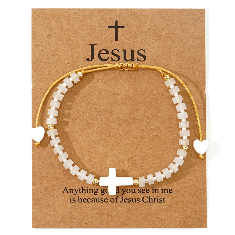 Christianartworkshop Freundschaftsarmband aus Natursteinperlen mit hohlem Kreuz: Symbol spiritueller Hingabe - Weiß - image 9