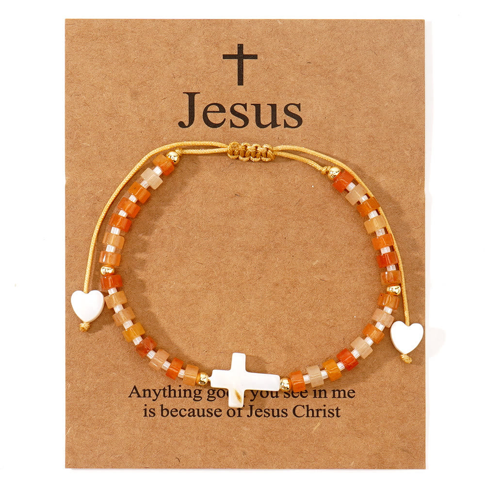 Christianartworkshop Freundschaftsarmband aus Natursteinperlen mit hohlem Kreuz: Symbol spiritueller Hingabe - Karamell - image 11