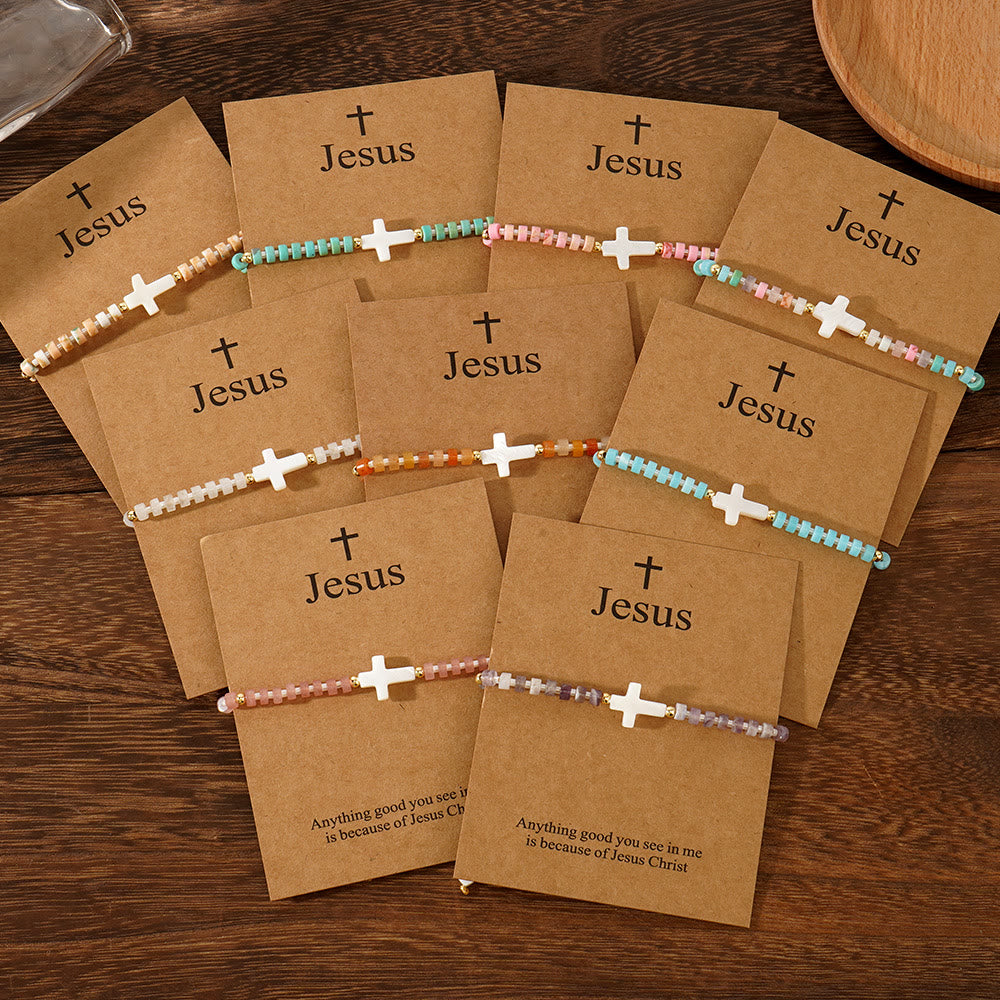 Christianartworkshop Freundschaftsarmband aus Natursteinperlen mit hohlem Kreuz: Symbol spiritueller Hingabe - image 2