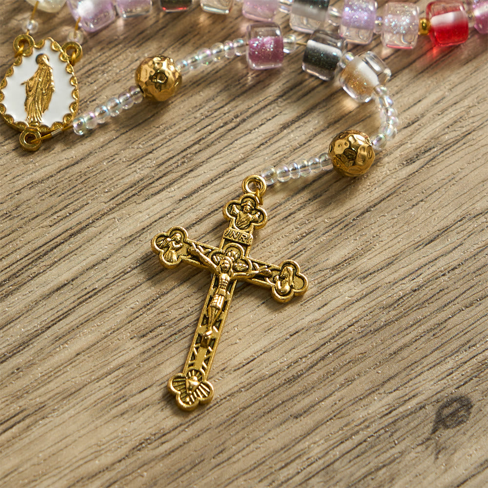 Christianartworkshop Rosenkranz aus mehrfarbigen Harzperlen: Symbol göttlicher Freude und marianischer Gnade - image 7