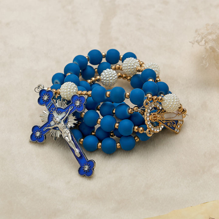 Christianartworkshop Rosenkranz aus mattblauen Gummiperlen mit Medaille Unserer Lieben Frau von Aparecida - image 5